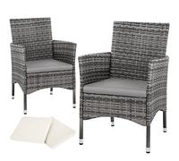 TecTake® Set de 2 Sillones en Ratán y Acero, Muebles Jardín Exterior Resistentes a la Intemperie, Sillón para Conjunto Jardín Exterior, Cojines con Fundas Intercambiables, Fácil Montaje - Dos Grises