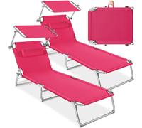 tectake® Set de 2 Tumbonas 190x68x111 cm, Plegable, Ajustable en 4 Posiciones, Resistente a Intemperie, Transpirable, con Toldo, Reposacabezas y Asa de Transporte, para Jardín y Piscina - Rosa