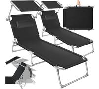tectake® Set de 2 Tumbonas con Parasol y Respaldo Regulables, Tumbona Plegable con Reposacabezas, para Playa Resistente a la Intemperie, Tumbona Piscina Carga Máx. 110 kg - Negro