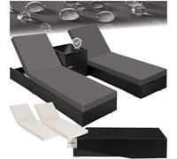 TecTake® Set de 2 Tumbonas de Ratán y Aluminio + Mesa de Jardín, Respaldo Regulable, Resistente a la Intemperie, con Fundas Intercambiables y Funda Protectora - Negro