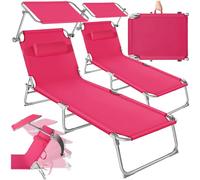 tectake® Set de 2 Tumbonas Exterior con Parasol y Respaldo Regulables, Tumbona Plegable con Reposacabezas, para Playa Resistente a la Intemperie, Tumbona Piscina Carga Máx. 110 kg - Rosa
