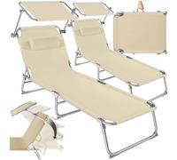 tectake® Set de 2 Tumbonas Exterior con Parasol y Respaldo Regulables, Tumbona Plegable con Reposacabezas, para Playa Resistente a la Intemperie, Tumbona Piscina Carga Máx. 110 kg - Beige