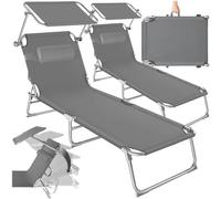 TecTake® Set de 2 Tumbonas Jardín Exterior con Parasol y Respaldo Regulables, Tumbona Plegable con Reposacabezas, Tumbona Playa Resistente a la Intemperie, Tumbona Piscina Carga Máx. 110 kg - Gris