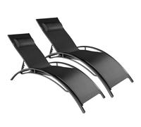 tectake® Set de 2 Tumbonas Sol Exterior, Tumbona con Reposacabezas, Tumbona Playa Reclinable en 7 Posiciones, Aluminio, Carga Máx. 120 kg, Fácil Montaje - Negro