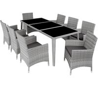 Tectake Set de ratán de 8 personas, sillas, cojines, mesa y fundas, gris claro