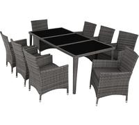 Tectake Set de ratán para 8 personas, sillas, cojines, mesa y fundas, gris