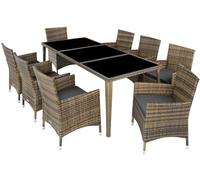 Tectake Set de ratán para 8 personas, sillas, cojines, mesa y fundas, natural