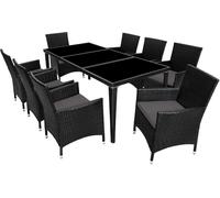 Tectake Set de ratán para 8 personas, sillas, cojines, mesa y fundas, negro