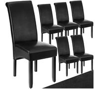 TecTake® Set de Sillas de Comedor, Piel Sintética, Forma Ergonómica, Patas de Madera, Lacadas, Fácil de Limpiar, 106cm, Sillas Dormitorio, Sillas de Comedor, Sillas Salon - 6 Sillas Negro