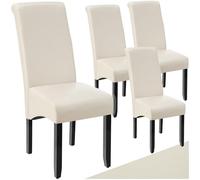 TecTake® Set de Sillas de Comedor, Piel Sintética, Forma Ergonómica, Patas de Madera, Lacadas, Fácil de Limpiar, 106cm, Sillas Dormitorio, Sillas de Comedor, Sillas Salon - 4 Sillas Crema