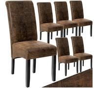 TecTake® Set de Sillas de Comedor, Piel Sintética, Forma Ergonómica, Patas de Madera, Lacadas, Fácil de Limpiar, 106cm, Sillas Dormitorio, Sillas de Comedor, Sillas Salon - 6 Sillas Marrón Antiguo