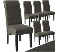 TecTake® Set de Sillas de Comedor, Piel Sintética, Forma Ergonómica, Patas de Madera, Lacadas, Fácil de Limpiar, 106cm, Sillas Dormitorio, Sillas de Comedor, Sillas Salon - 6 Sillas Gris Mármol