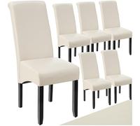 TecTake® Set de Sillas de Comedor, Piel Sintética, Forma Ergonómica, Patas de Madera, Lacadas, Fácil de Limpiar, 106cm, Sillas Dormitorio, Sillas de Comedor, Sillas Salon - 6 Sillas Crema