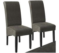 TecTake® Set de Sillas de Comedor, Piel Sintética, Forma Ergonómica, Patas de Madera, Lacadas, Fácil de Limpiar, 106cm, Sillas Dormitorio, Sillas de Comedor, Sillas Salon - 2 Sillas Gris Mármol