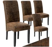 TecTake® Set de Sillas de Comedor, Piel Sintética, Forma Ergonómica, Patas de Madera, Lacadas, Fácil de Limpiar, 106cm, Sillas Dormitorio, Sillas de Comedor, Sillas Salon - 4 Sillas Marrón Antiguo