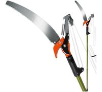 tectake® Sierra Poda Telescópica 2 en 1, Altura Máxima Trabajo de 4 m, Tijeras Poda con Cordón de Nailón, se Extiende de 161 a 258 cm, Mango Recubierto de Goma, con Mango Telescópico y Hoja de Sierra