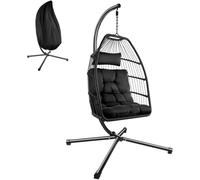 Tectake Silla colgante con estructura de aluminio y capacidad 160 kg negro