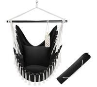 tectake® Silla Colgante Estilo Bohemio, Interior y Exterior, Cojines Extra Gruesos, con Compartimento y Posavasos, Carga 150kg, Incl. Bolsa Transporte, Columpio Jardín, Hamaca, Sillón Balancín - negro