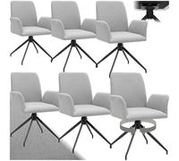 TecTake® Silla Comedor Nordica Acolchada con Reposabrazos, Sillas Giratorias, Sillas Cocina Moderna, Silla Salon Comedor, Butaca Dormitorio, Muebles Salon Modernos - Set de 6 Gris Claro