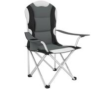 tectake® Silla de Camping Plegable, Cómodo Acolchado, Impermeable, para Jardín y Playa, Bolsa de Transporte, Soporte para Bebida, Silla Plegable Exterior, Sillas de Playa, Sillas Camping - Gris
