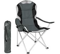 TecTake® Silla de Camping Plegable, Cómodo Acolchado, Impermeable, para Jardín y Playa, Bolsa de Transporte, Soporte para Bebida, Silla Plegable Exterior, Sillas de Playa, Sillas Camping - Gris