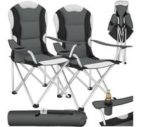 tectake® Silla de Camping Plegable, Confort Acolchado, Soporte para Bebidas, Bolsa de Transporte, Silla Playa, Sillas Plegables, Sillas Exterior Terraza, Silla Relax - 2X Gris