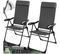 tectake® Silla de Camping Plegable de Aluminio, Respaldo Ajustable 7 Posiciones, Tejido Transpirable, Reposabrazos Ergonómicos, Cojín Extraíble, Pies Antideslizantes, Ideal Acampada y Playa - 2 sillas