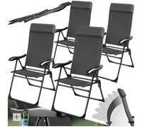 tectake® Silla de Camping Plegable de Aluminio, Respaldo Ajustable 7 Posiciones, Tejido Transpirable, Reposabrazos Ergonómicos, Cojín Extraíble, Pies Antideslizantes, Ideal Acampada y Playa - 4 sillas