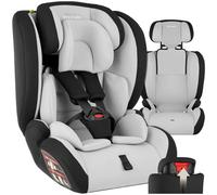 tectake® Silla de coche infantil con aprobación i-Size con protección lateral, anclaje, Top Tether, arnés de 5 puntos, reposacabezas ajustable, de 100 cm a 150 cm - gris claro/negro