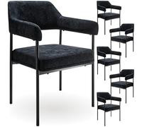 tectake® Silla de Comedor Acolchada, Tapizada en Tela, con Respaldo Continuo y Reposabrazos, Patas de Acero Estables, Silla para Cocina, Salón, Dormitorio - 6 sillas Tejido Negro/Negro