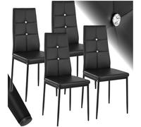 TecTake® Silla de Comedor, Asiento y Respaldo Acolchado, Piel Sintética, Piedras Brillantes, Sillas Modernas, Sillas Cocina, Alta Capacidad de Carga, Montaje Rápido - 4 Sillas Negro