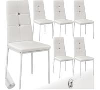tectake® Silla de Comedor, Asiento y Respaldo Acolchado, Piel Sintética, Piedras Brillantes, Sillas Modernas, Sillas Cocina, Alta Capacidad de Carga, Montaje Rápido - 6 Sillas Blanco