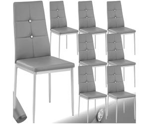 tectake® Silla de Comedor, Asiento y Respaldo Acolchado, Piel Sintética, Piedras Brillantes, Sillas Modernas, Sillas Cocina, Alta Capacidad de Carga, Montaje Rápido - 8 Sillas Gris