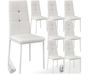 tectake® Silla de Comedor, Asiento y Respaldo Acolchado, Piel Sintética, Piedras Brillantes, Sillas Modernas, Sillas Cocina, Alta Capacidad de Carga, Montaje Rápido - 8 Sillas Blanco