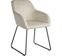 Tectake Silla de comedor aterciopelada con estructura de patín, crema/negro