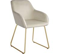 Tectake Silla de comedor aterciopelada con estructura de patín, crema/oro
