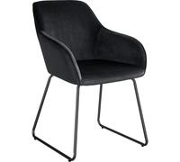 Tectake Silla de comedor aterciopelada con estructura de patín, negro/negro