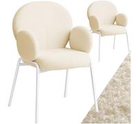 TecTake® Silla de Comedor con Cojín Acolchado, Patas de Acero Sólidas, Altura del Asiento 47.5 cm, Sillas Cocina, Sillas Nordicas, Silla Comedor - 2 x Crema