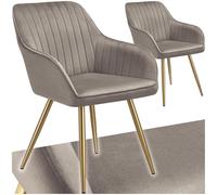 TecTake® Silla de Comedor con Tapizado Aterciopelado Acolchado, Silla de Cocina Elegante y Moderna, Patas de Acero, Fácil Limpieza, Ideal Silla Salón, Tocador, Dormitorio - 2 sillas Gris Topo/Dorado