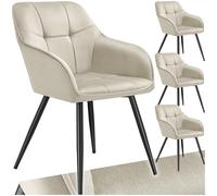 TecTake® Silla de Comedor con Tapizado Aterciopelado Acolchado, Silla de Cocina Elegante y Moderna, Patas de Acero, Fácil Limpieza, Ideal Sillas Salón, Tocador, Dormitorio - 4 sillas Crema/Negro