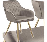 TecTake® Silla de Comedor con Tapizado Aterciopelado Acolchado, Silla de Cocina Elegante y Moderna, Patas de Acero, Fácil Limpieza, Ideal Silla Salón, Tocador, Dormitorio - 1 Silla Gris Topo/Dorado