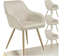 TecTake® Silla de Comedor con Tapizado Aterciopelado Acolchado, Silla de Cocina Elegante y Moderna, Patas de Acero, Fácil Limpieza, Ideal Silla Salón, Tocador, Dormitorio - 4 sillas Crema/Oro