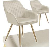 TecTake® Silla de Comedor con Tapizado Aterciopelado Acolchado, Silla de Cocina Elegante y Moderna, Patas de Acero, Fácil Limpieza, Ideal Silla Salón, Tocador, Dormitorio - 2 sillas Crema/Oro