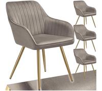 TecTake® Silla de Comedor con Tapizado Aterciopelado Acolchado, Silla de Cocina Elegante y Moderna, Patas de Acero, Fácil Limpieza, Ideal Silla Salón, Tocador, Dormitorio - 4 sillas Gris Topo/Dorado