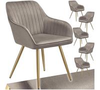 TecTake® Silla de Comedor con Tapizado Aterciopelado Acolchado, Silla de Cocina Elegante y Moderna, Patas de Acero, Fácil Limpieza, Ideal Silla Salón, Tocador, Dormitorio - 6 sillas Gris Topo/Dorado