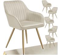 TecTake® Silla de Comedor con Tapizado Aterciopelado Acolchado, Silla de Cocina Elegante y Moderna, Patas de Acero, Fácil Limpieza, Ideal Silla Salón, Tocador, Dormitorio - 6 sillas Crema/Oro