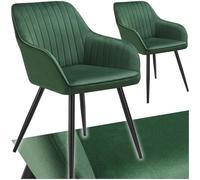 TecTake® Silla de Comedor con Tapizado Aterciopelado Acolchado, Silla de Cocina Elegante y Moderna, Patas de Acero, Fácil Limpieza, Ideal Silla Salón, Tocador, Dormitorio - 2 sillas Gris Oscuro/Negro