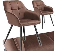 TecTake® Silla de Comedor con Tapizado Aterciopelado Acolchado, Silla de Cocina Elegante y Moderna, Patas de Acero, Fácil Limpieza, Ideal Silla Salón, Tocador, Dormitorio - 2 sillas marrón/Negro