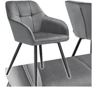 TecTake® Silla de Comedor con Tapizado Aterciopelado Acolchado, Silla de Cocina Elegante y Moderna, Patas de Acero, Fácil Limpieza, Ideal Silla Salón, Tocador, Dormitorio - 1 Silla Gris/Negro