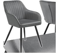 TecTake® Silla de Comedor con Tapizado Aterciopelado Acolchado, Silla de Cocina Elegante y Moderna, Patas de Acero, Fácil Limpieza, Ideal Silla Salón, Tocador, Dormitorio - 1 Silla Gris/Negro